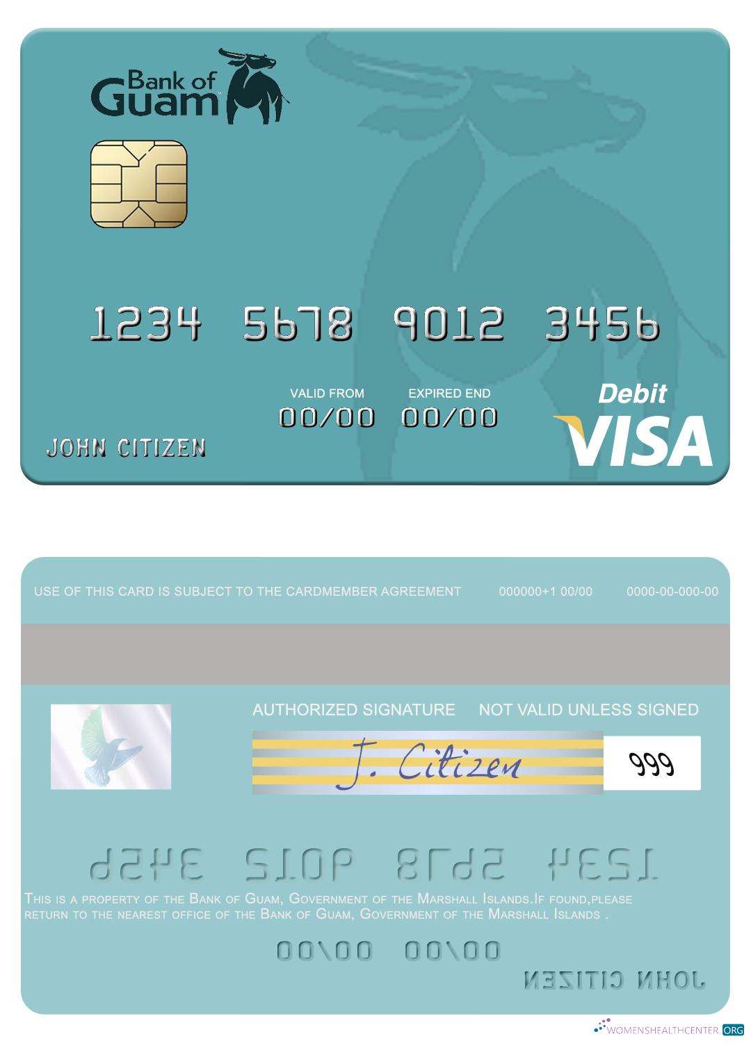 Download Marshall Islands Bank of Guam visa debit card Photoshop template